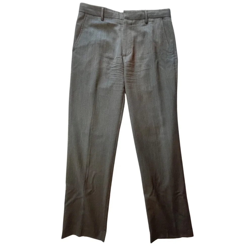 Banana Republic Dress Pants Men's Gray 100% Wool Straight Fit Flat Front 33 x 34